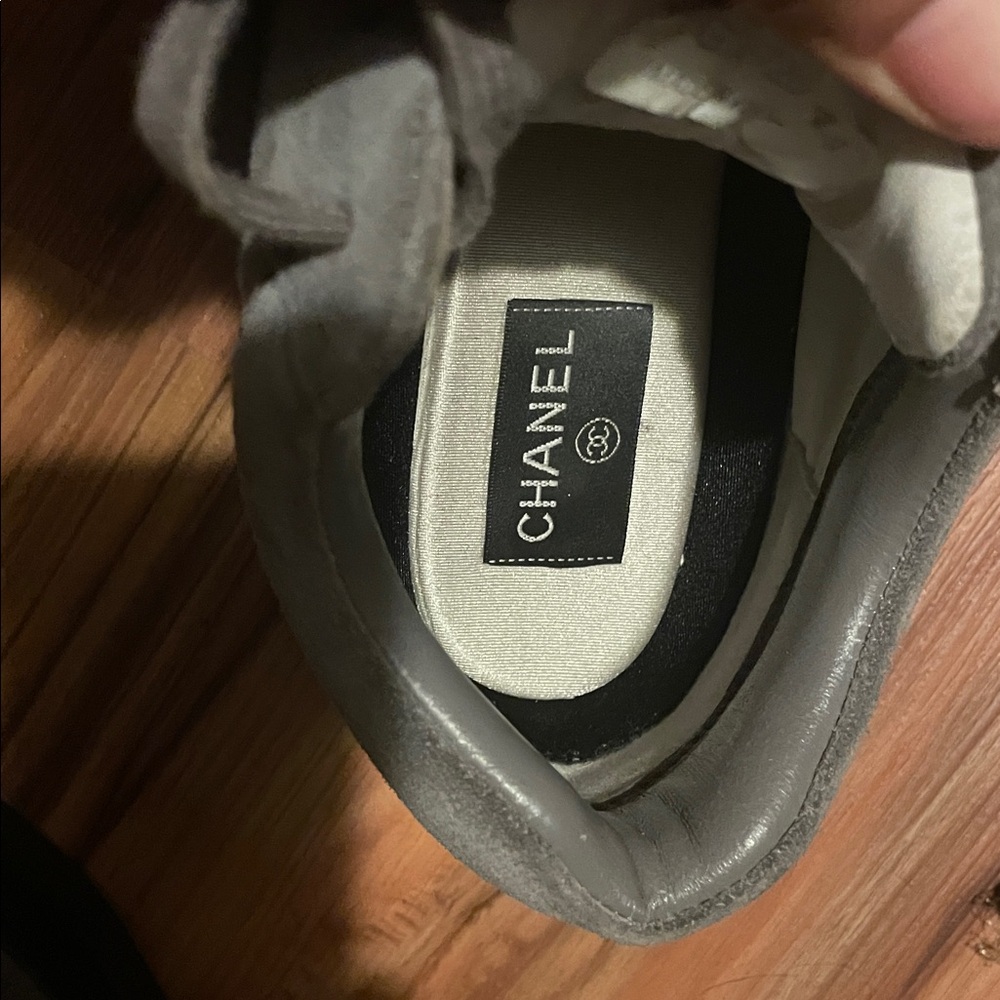 Authentic CHANEL Gray and Black Suede Sneakers with White CC Logo - Picture 8 of 13